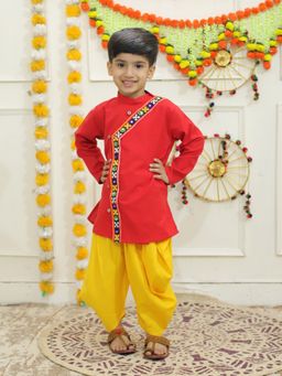 BownBee - Boys Cotton Wear Embroidered Kurta with Dhoti Red (Set of 2)