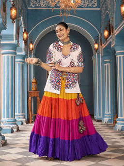 Odette - Multi Color Viscose Rayon Lehenga Top & Jacket (Set of 3)