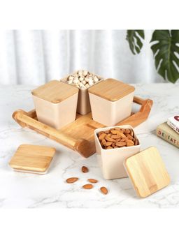 HomeTown - ServEasy Melamine & Bamboo Container Set of 5 in Beige