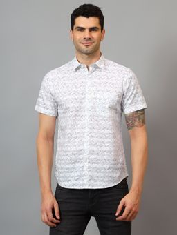 Cantabil - Men White Printed Half Sleeves Casual Shirt