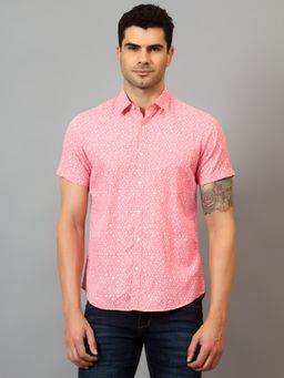 Cantabil - Men Pink Printed Half Sleeves Casual Shirt