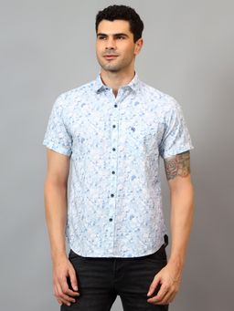 Cantabil - Men Sky Blue Abstract Half Sleeves Casual Shirt
