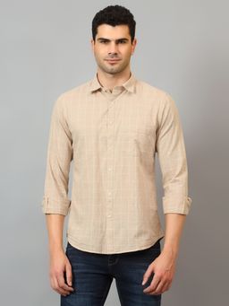 Cantabil - Men Beige Checkered Full Sleeves Casual Shirt