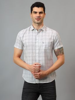 Cantabil - Men White Checkered Half Sleeves Casual Shirt
