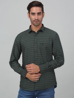 Cantabil - Men Olive Striped Full Sleeves Casual Shirt