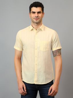 Cantabil - Men Yellow Striped Half Sleeves Casual Shirt