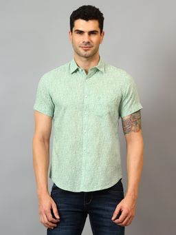 Cantabil - Men Green Printed Half Sleeves Casual Shirt