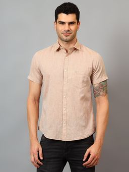 Cantabil - Men Beige Solid Half Sleeves Casual Shirt