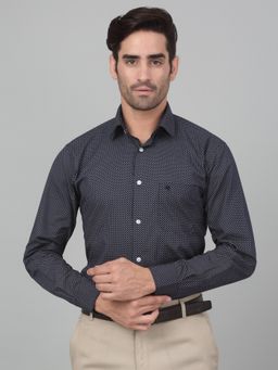 Cantabil - Men Navy Blue Printed Full Sleeves Formal Shirt