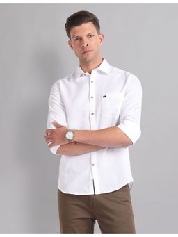 AD By Arvind - Cotton Linen Slim White Casual Shirt