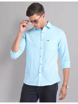 AD By Arvind - Cotton Linen Slim Blue Casual Shirt
