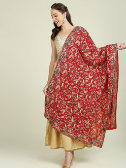 Dupatta Bazaar - Womens Red Dupatta with Heavy Embroidery