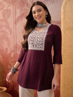 Four Steps - Purple Embroidered Short Top