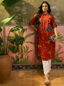 Four Steps - Rust Printed Rayon Aline Kurta