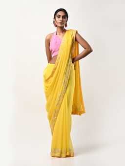 Kiash Hastshilpa - Mukta: Pure Chiffon Silk Sequins Hand Embroidery Saree with Unstitched Blouse