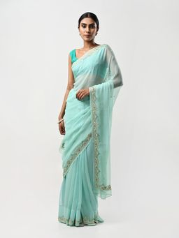 Kiash Hastshilpa - Suramya: Pure Chiffon Silk Zardozi Hand Embroidery Saree with Unstitched Blouse