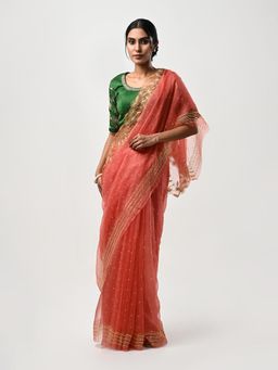 Kiash Hastshilpa - Araish: Zari Thread Work Hand Embroidery Saree with Unstitched Blouse