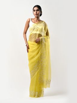 Kiash Hastshilpa - Ayana: Zardozi and Pearl Hand Embroidery Saree with Unstitched Blouse