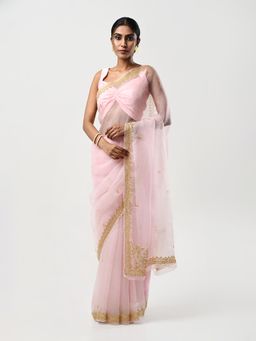Kiash Hastshilpa - Chand Boota: Zardozi Hand Embroidery Saree with Unstitched Blouse