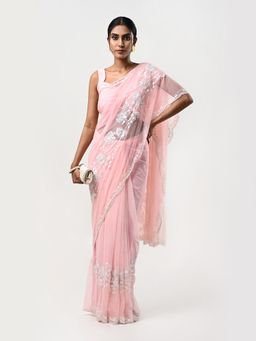 Kiash Hastshilpa - Ghazal: Premium Net Resham Hand Embroidery Saree with Unstitched Blouse