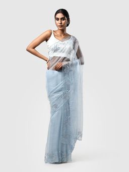 Kiash Hastshilpa - Gulaab: Cutdana and Resham Hand Embroidery Saree with Unstitched Blouse