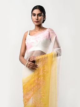 Kiash Hastshilpa - Gulaab: Cutdana and Resham Hand Embroidery Saree with Unstitched Blouse