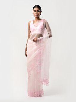 Kiash Hastshilpa - Gulaab: Cutdana and Resham Hand Embroidery Saree with Unstitched Blouse