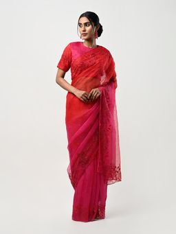 Kiash Hastshilpa - Gulaab: Cutdana and Resham Hand Embroidery Saree with Unstitched Blouse
