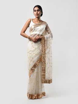 Kiash Hastshilpa - Jilmil: Zardozi and Nakshi Hand Embroidery Saree with Unstitched Blouse