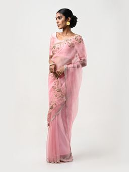 Kiash Hastshilpa - Kimaya: Zardozi and Cutdana Hand Embroidery Saree with Unstitched Blouse