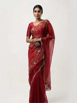 Kiash Hastshilpa - Kimaya: Zardozi and Cutdana Hand Embroidery Saree with Unstitched Blouse