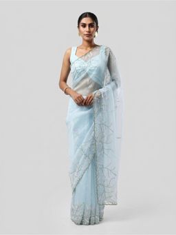 Kiash Hastshilpa - Lavender Fields: Sequins and Cutdana Hand Embroidery Saree with Unstitched Blouse