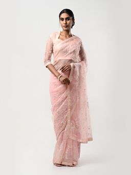 Kiash Hastshilpa - La Vie En Rose: Resham French Knots Hand Embroidery Saree with Unstitched Blouse