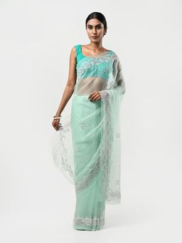 Kiash Hastshilpa - Meen Moti: Beads and Pearl Hand Embroidery Saree with Unstitched Blouse