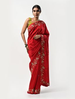 Kiash Hastshilpa - Kanak: Pure Mulberry Silk Zardozi Hand Embroidery Saree with Unstitched Blouse