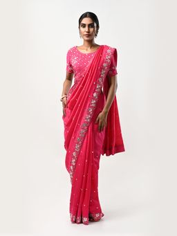 Kiash Hastshilpa - Aarsi: Pure Mulberry Silk Mirror Hand Embroidery Saree with Unstitched Blouse
