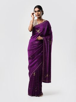 Kiash Hastshilpa - Chidiya: Pure Mulberry Silk Zardozi Hand Embroidery Saree with Unstitched Blouse