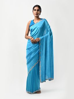 Kiash Hastshilpa - Crescent: Pure Mulberry Silk Cutdana Hand Embroidery Saree with Unstitched Blouse