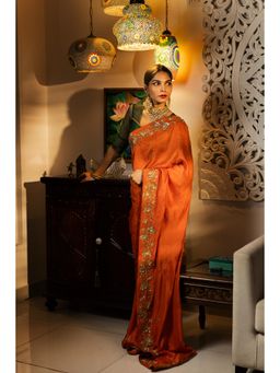 Kiash Hastshilpa - Kanak: Pure Mulberry Silk Zardozi Hand Embroidery Saree with Unstitched Blouse