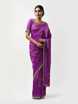 Kiash Hastshilpa - Lata: Pure Mulberry Silk Sequins Hand Embroidery Saree with Unstitched Blouse