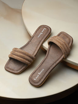 Louis Stitch - Women Tan & Brown Shiny Strap Flats