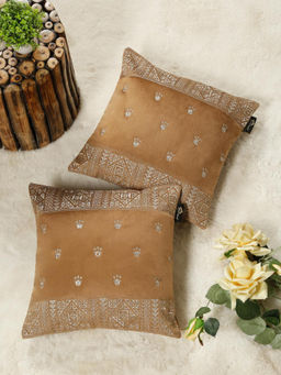 HOSTA HOMES - Soft Velvet Geometric Embellished Cushion Covers Rust (Pack of 2) (16x16 Inches)