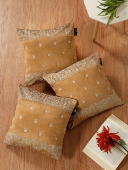 HOSTA HOMES - Soft Velvet Geometric Embellished Cushion Covers Rust (Pack of 3) (16x16 Inches)