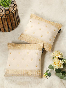 HOSTA HOMES - Soft Velvet Geometric Embellished Cushion Covers Cream (Pack of 2) (16x16 Inches)