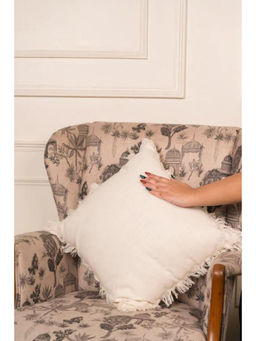 RALIA HOMES - Plume Cotton Cushion Cover - Fringed Design Ivory (Pack of 2) (18x18 Inches)