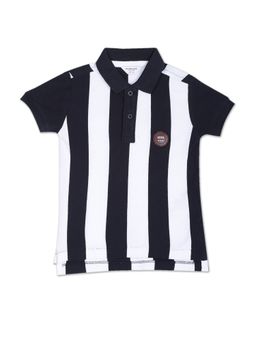 U.S. POLO ASSN. - Blue & White Vertical Stripe Cotton Pique Polo Shirt