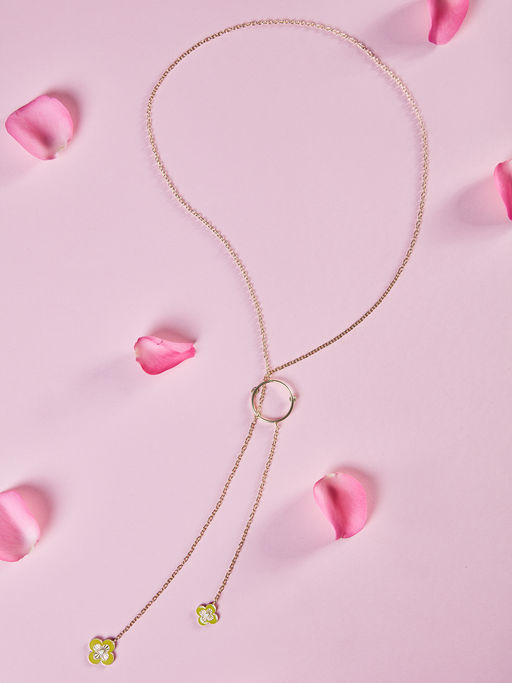 Pipa Bella by Nykaa Fashion Green and Gold Clover Leaf Enamel Lariat Necklace