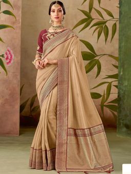 Odette - Beige Silk Designer Saree with Unstitched Blouse