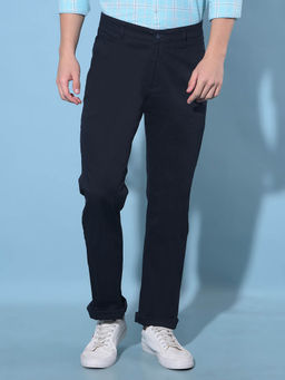 CRIMSOUNE CLUB - Mens Navy Blue Straight Cotton Trousers