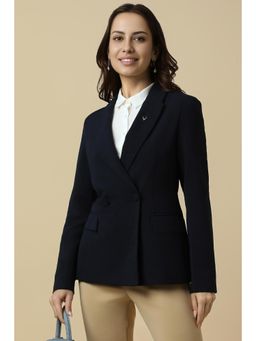 Allen Solly - Women Polyester Textured Regular Fit Navy Blue Blazer